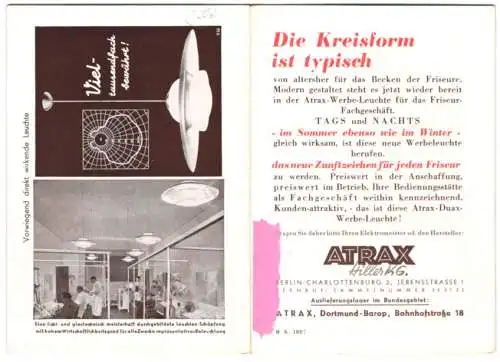 Vertreterkarte Berlin-Charlottenburg, Atrax Hiller KG, Jebenstrasse 1, Werbeleuchten für das Friseur Geschäft