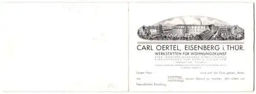 Vertreterkarte Eisenberg i. Thür., Werkstätten für Wohungskunst Carl Oertel, Werksansicht