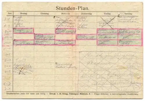 Vertreterkarte Tübingen, Papiergeschäft H. Sting, Mühlstrasse 6, Reise-Schreibmaschine Stöwer