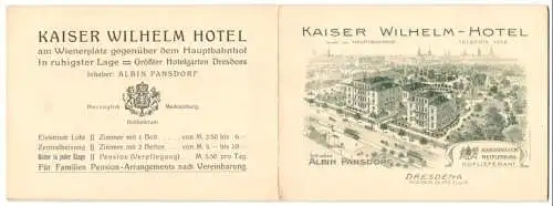 Vertreterkarte Dresden, Kaiser Wilhelm-Hotel, Inh. Albin Pansdorf, Wiener Platz 5-6