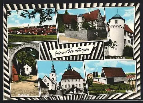 AK Remlingen / Unterfranken, Schloss, Marktplatz, Torbogen