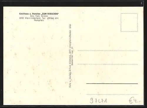 AK Kleinrinderfeld, Gasthaus Zum Hirschen, Kirche und Brunnen
