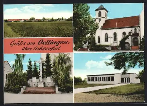 AK Oellingen / Ochsenfurt, Denkmal, Kirche, Gesamtansicht