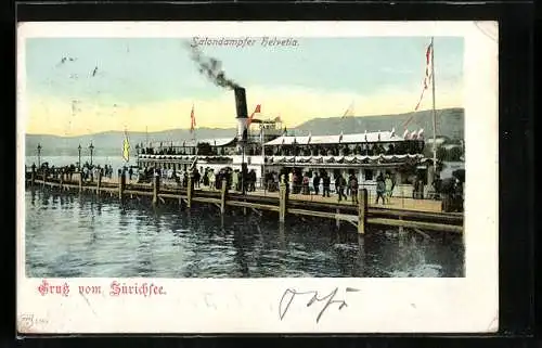 AK Salondampfer Helvetia an der Bootsanlegestelle auf dem Zürichsee