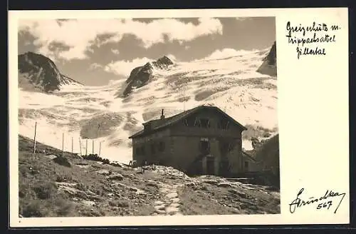 Foto-AK Hans Hruschka Nr. 567: Greizerhütte mit Trippachsattel