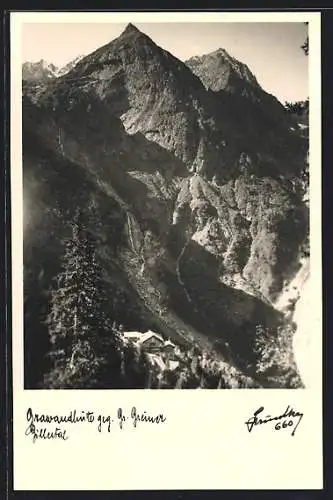 Foto-AK Hans Hruschka Nr. 660: Grawandhütte gegen Gr. Greiner