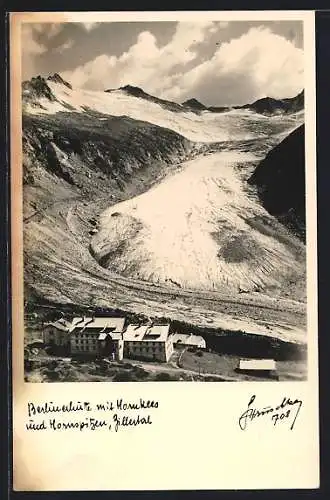 Foto-AK Hans Hruschka Nr. 708: Berlinerhütte, Berghütte mit Hornkees und Hornspitzen, Zillertal