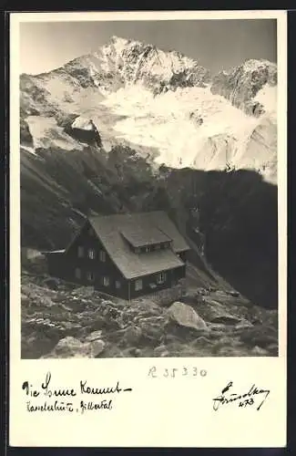 AK Kasselerhütte, Sonnenaufgang über der Berghütte