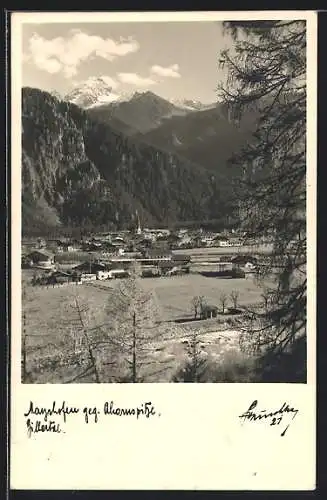 Foto-AK Hans Hruschka Nr.27: Mayrhofen im Zillertal, Blick auf Mayrhofen gegen die Ahornspitze