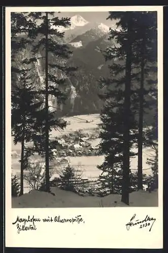Foto-AK Hans Hruschka Nr. 2130: Mayrhofen im Zillertal, Ansicht mit Ahornspitze