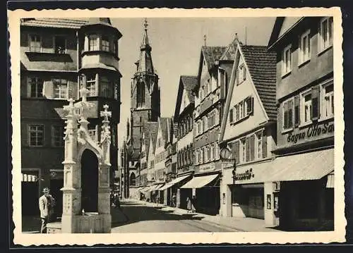 AK Reutlingen, Lindenbrunnen, Wilhelmstrasse und Marienkirche