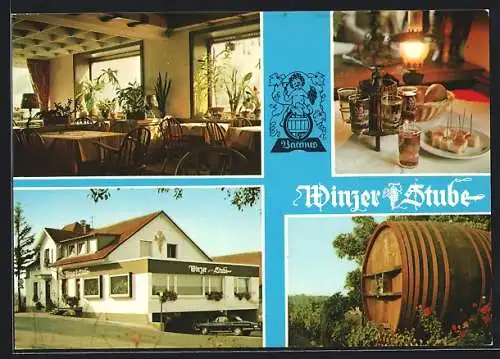 AK Dottingen / Münsingen, Das Gasthaus zur Winzerstube von Familie Paul Hilfinger, mit Innenansicht und grossem Fass