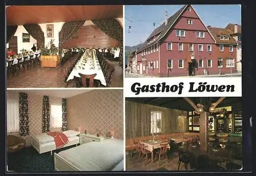 AK Dettingen / Urach, Der Gasthof Löwen, mit Speisesaal und Hotelzimmer