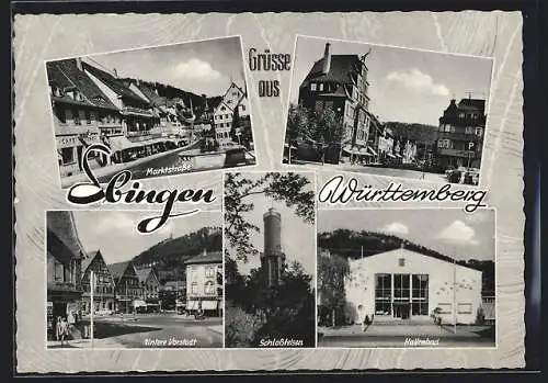 AK Ebingen /Württemberg, Marktstrasse, Untere Vorstadt, Schlossfelsen, Hallenbad