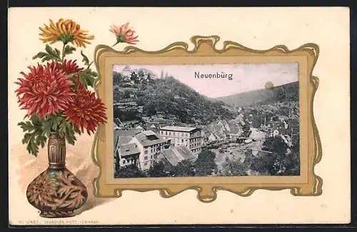 Passepartout-Lithographie Neuenbürg / Schwarzwald, Blumenstrauss in Vase