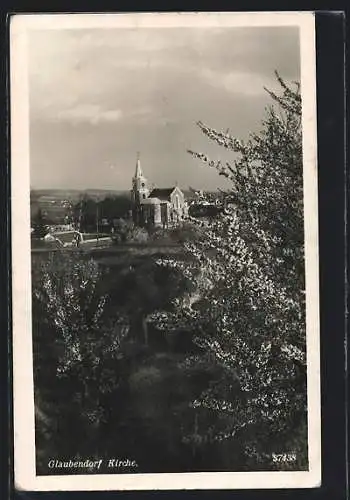 AK Glaubendorf, Ortspartie mit Kirche