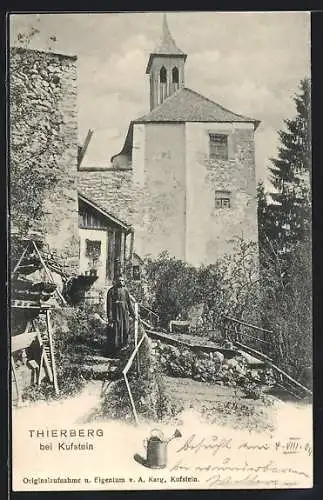 AK Kufstein, Thierberg, Mönch bei der Kirche
