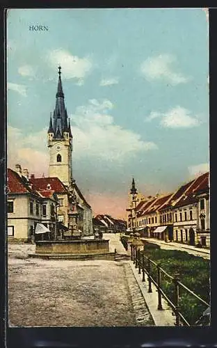 AK Horn, Strassenpartie mit Kirchturm