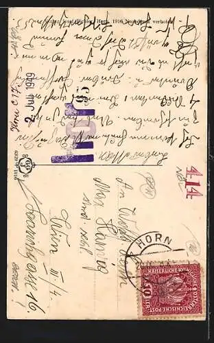 AK Horn, Strassenpartie mit Kirchturm