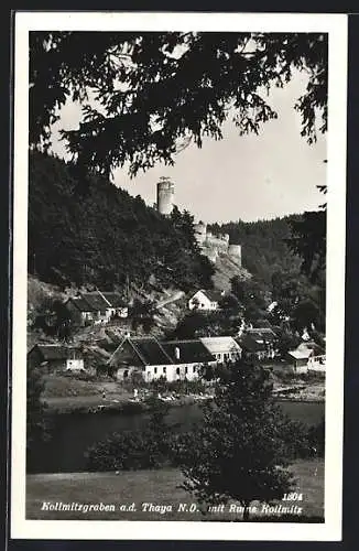 AK Kollmitzgraben, Ortsansicht mit Ruine Kollmitz