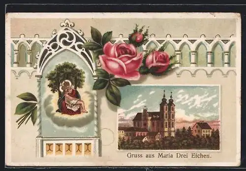 Präge-AK Rosenburg-Mold, Maria Drei Eichen, Kirche und Gnadenbild