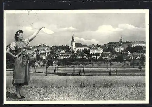 AK Hollabrunn, Blick von der Blumenwiese auf den Ort