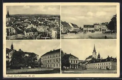 AK Hollabrunn /N. D., Hauptplatz-Partien, Ortspanorama
