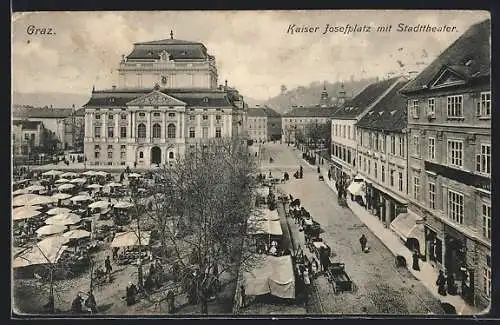 AK Graz, Kaiser Josefplatz mit dem Stadttheater