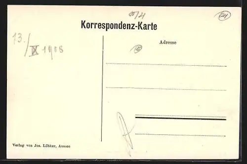 AK Aussee, Ortsansicht mit Rothenstein aus der Vogelschau