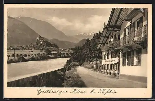 AK Kufstein, Gasthaus zur Klause mit Flusspartie