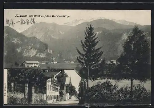 AK Kufstein, Gasthaus zur Klause mit Blick auf das Kaisergebirge