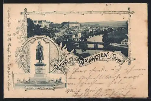 AK Waidhofen a. d. Thaya, Flusspartie und Kaiser Josef-Denkmal