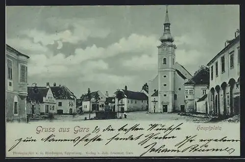 Mondschein-AK Gars, Kirche am Hauptplatz