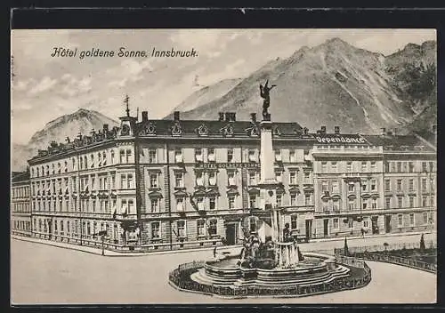 AK Innsbruck, Brunnen vor dem Hotel goldene Sonne