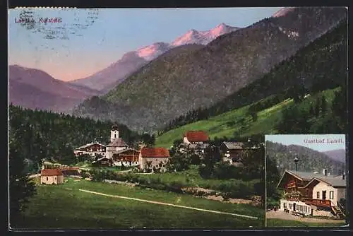 AK Landl b. Kufstein, Gasthof Landl und Bergpanorama