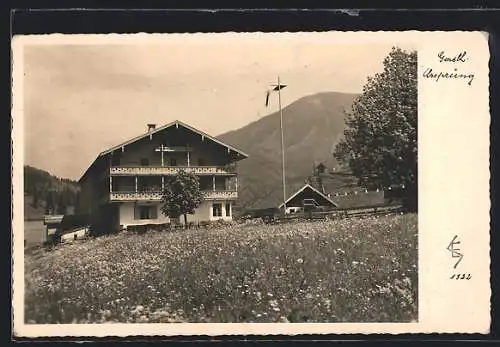 AK Landl /Tirol, Gasthaus Ursprung mit Blumenwiese