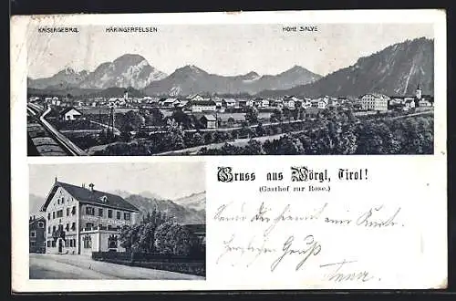 AK Wörgl, Panorama und Gasthof zur Rose