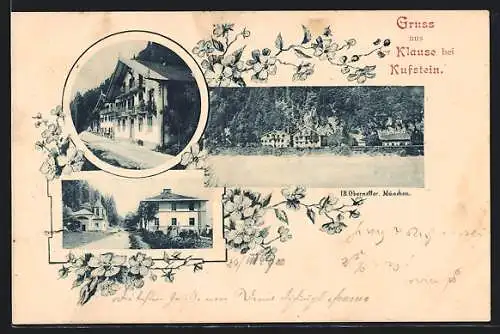 AK Kufstein, Klause, Strassenpartien mit Kirche