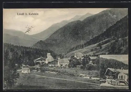 AK Landl bei Kufstein, Panorama und Gasthof