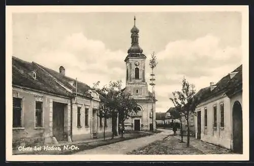 AK Hadres, Obritz, Ortspartie mit Kirche