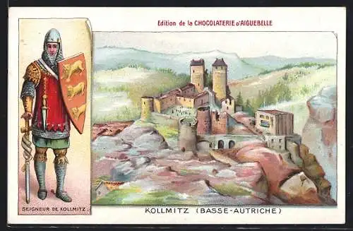 Lithographie Raabs an der Thaya, Burg Kollmitz, Ritter