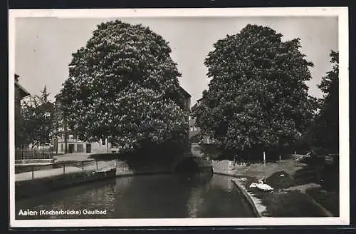 AK Aalen in Württbg., Kocherbrücke am Gaulbad