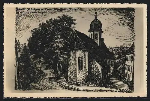 Künstler-AK Wasseralfingen, Sankt Stephan mit dem Schaffner-Altar