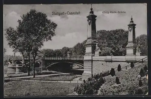 AK Stuttgart-Cannstatt, Partie an der König Karls-Brücke