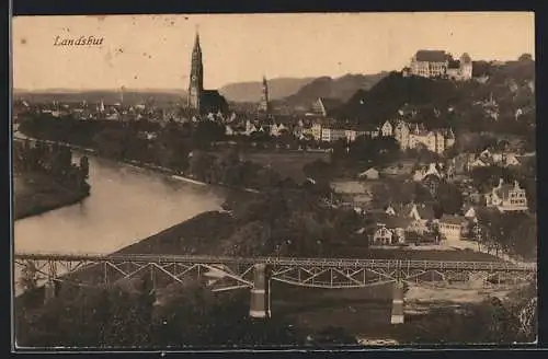 AK Landshut / Isar, Teilansicht mit Kirche