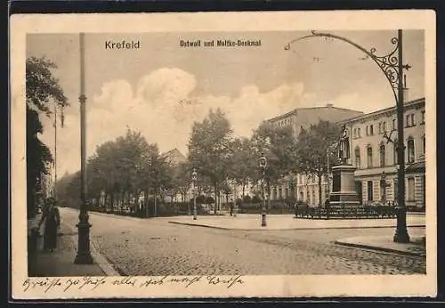 AK Krefeld, Blick auf Ostwall mit Moltke-Denkmal