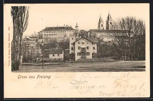 AK Freising, Strassenpartie mit Kirche