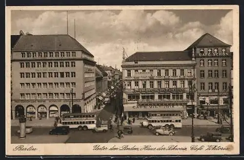 AK Berlin, Strasse Unter den Linden mit Cafe Viktoria und Haus der Schweiz