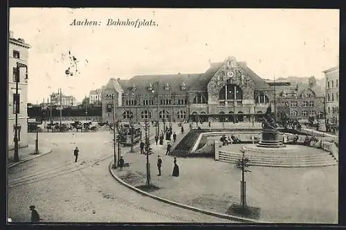 AK Aachen, Strassenbahnverkehr auf dem Bahnhofplatz