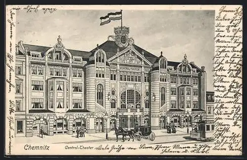 AK Chemnitz, Kutsche vor dem Central-Theater